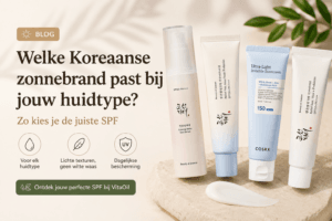Beauty of Joseon en COSRX Koreaanse zonnebrand SPF50 producten voor verschillende huidtypes in minimalistische VitaOil blogbanner over het kiezen van de juiste SPF